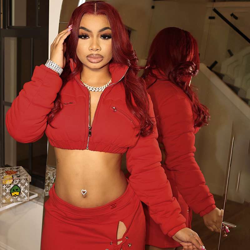 Urban Chill Cropped Puffer Jacket - S, Red image