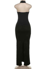 Sexy Plain Cut-Out Halter Neck Sleeveless Maxi Dress image 6