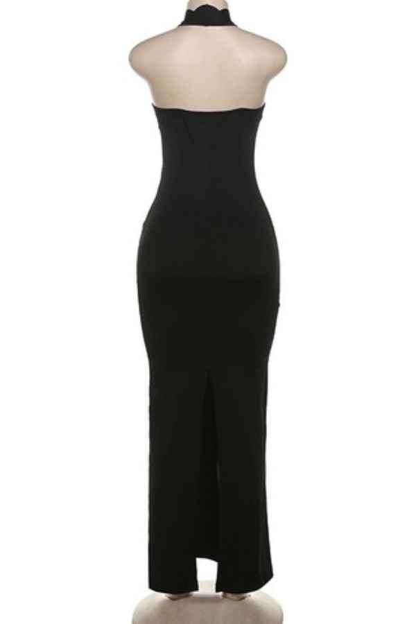 Sexy Plain Cut-Out Halter Neck Sleeveless Maxi Dress image 6