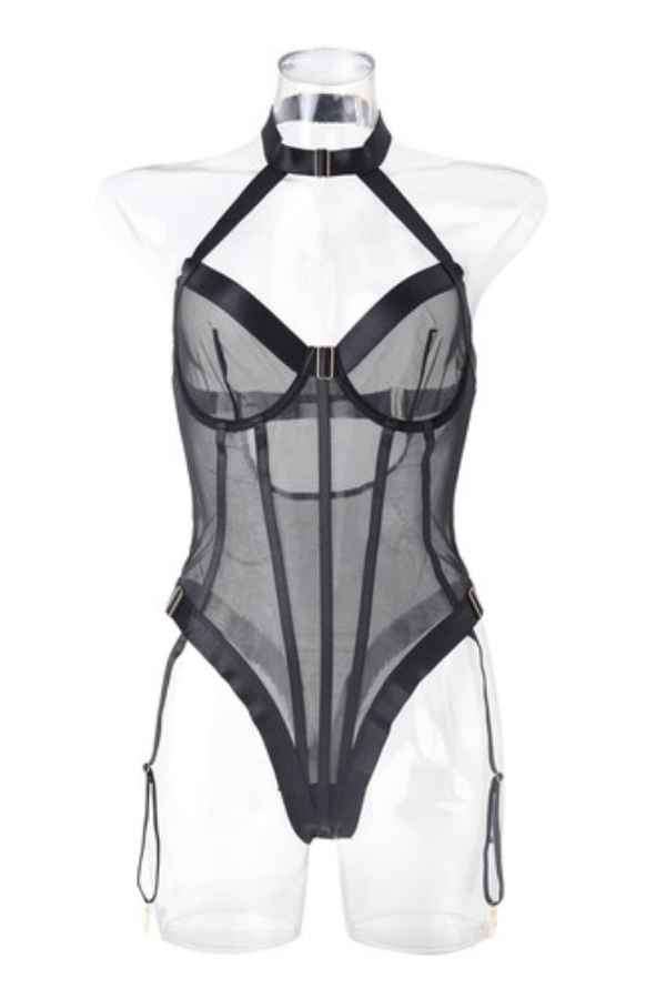 Sexy Halter Neck Mesh Bodysuit Lingerie Intimates image 6