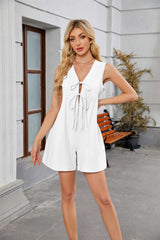 Stylish Tie-Front Sleeveless Romper - XL, White image