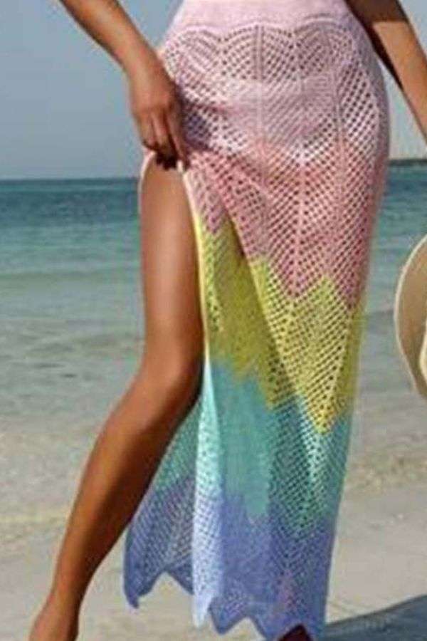 Colorful Mesh Beach Cover-Up with High Side Slit image 1