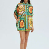 Floral Short Set with Oversized Shirt & Shorts - S, Green image