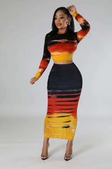 Bodycon Tie Bye Top Midi Skirt Club Set - L, Multi Yellow image