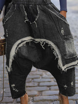 Asymmetrical Edgy Layered Distressed Pants - S, Black image