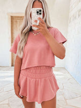 Casual Crop Top and Shorts Set - S, Pink image