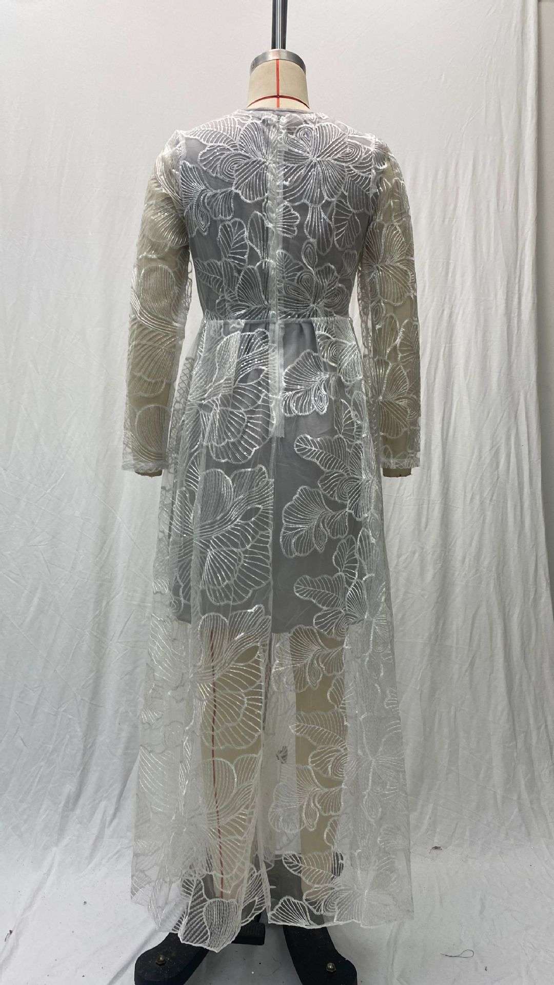 Elegant Deep V Long Sleeve Flower Bridesmaid Party Dress image 3