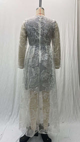 Elegant Deep V Long Sleeve Flower Bridesmaid Party Dress image 3