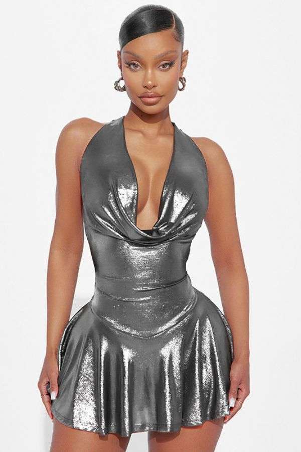 Metallic Halter Mini Dress image 0