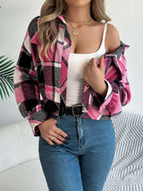 Plaid Button-Up Jacket - M, Rose image