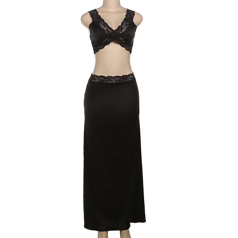 Noir Elegance Lace Bralette and Satin Maxi Set image 1