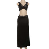 Noir Elegance Lace Bralette and Satin Maxi Set image 1
