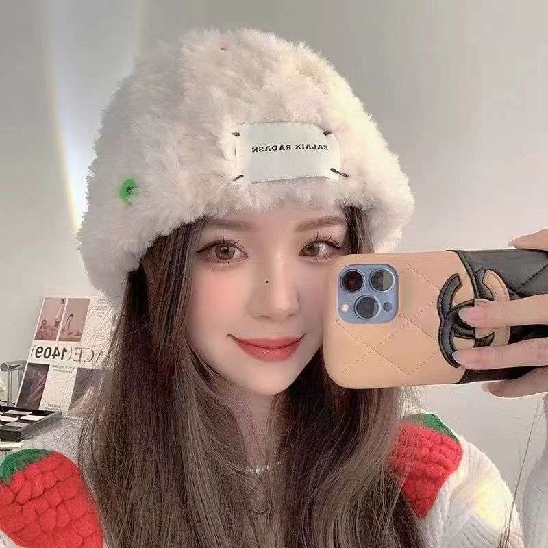 Women's soft hat, with warm ear button - Free Size, White image