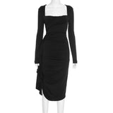 Black Long-Sleeve Draped Midi Dress image 5