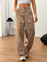 Comfort Straight Fit High-Rise Cargos Trousers - L, Beige image