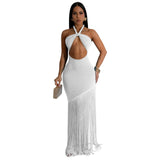 Fringe Halter Gown - S, White image