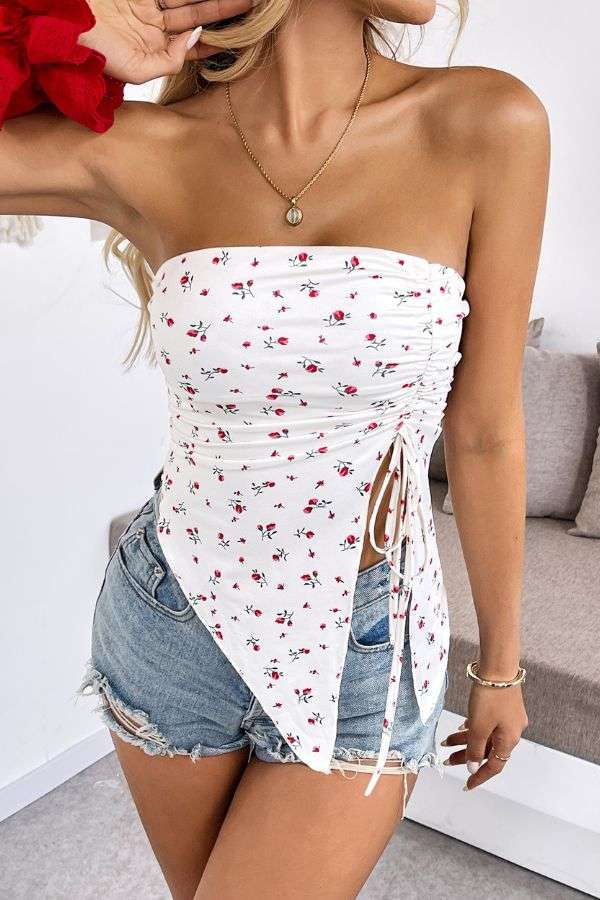 Floral Strapless Tie-Side Top image 0