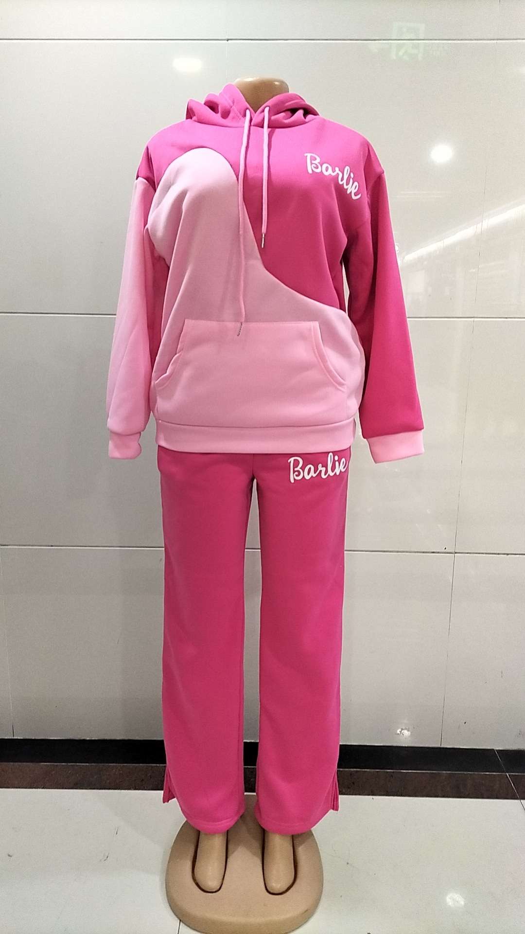 Contrast Color Casual Hoodies Sweatpants Set image 2