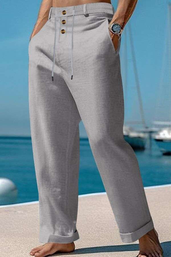 Casual Loose Buttons Trousers - M, Grey image