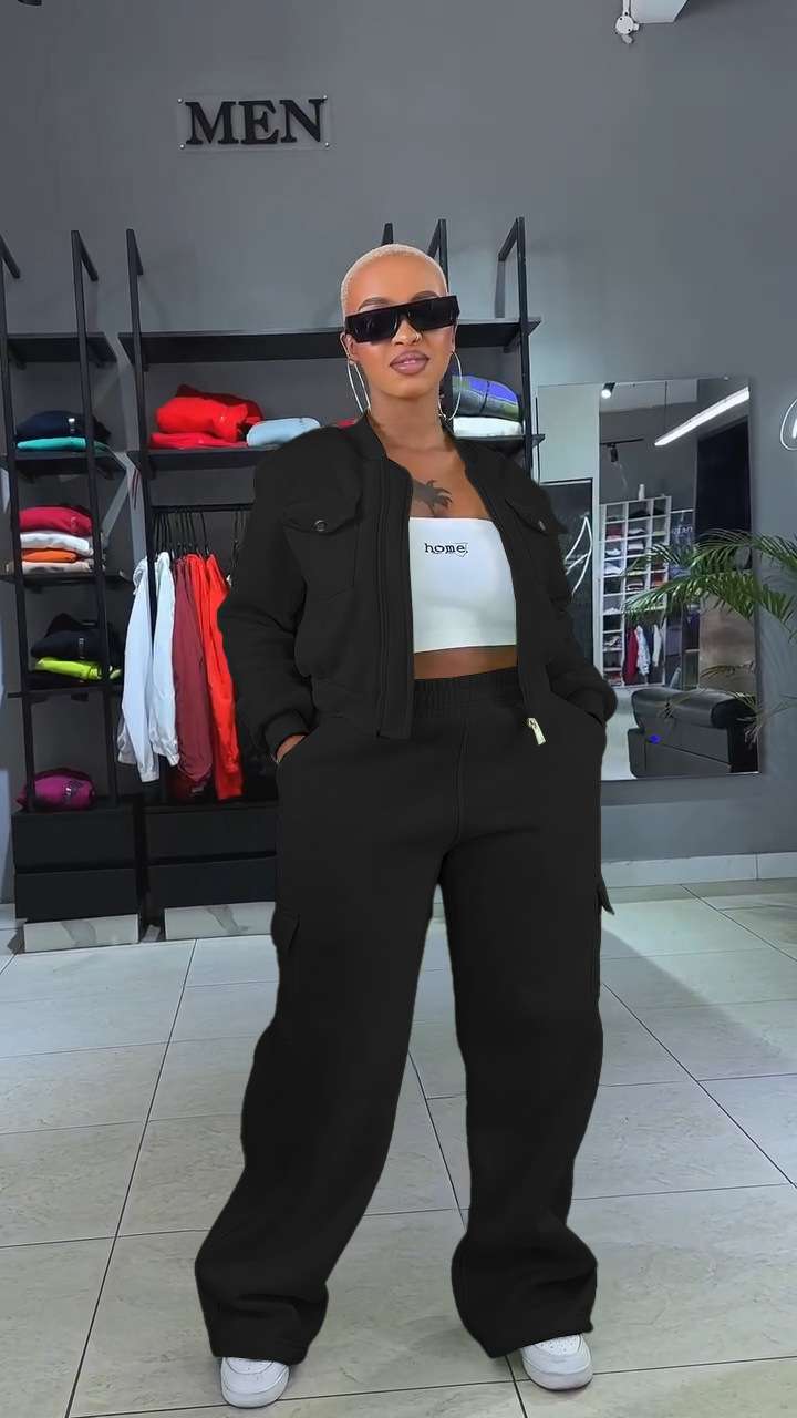 Trendy 2 Pieces Cargo Jogger Set - L, Black image