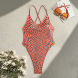 Zebra Print High-Cut One-Piece Swimsuit image 3