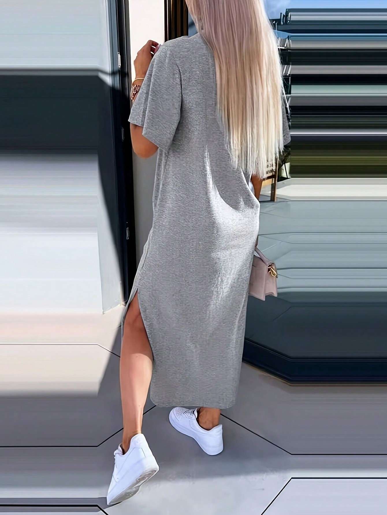 Oversized T-Shirt Dress with Side Slits image 2