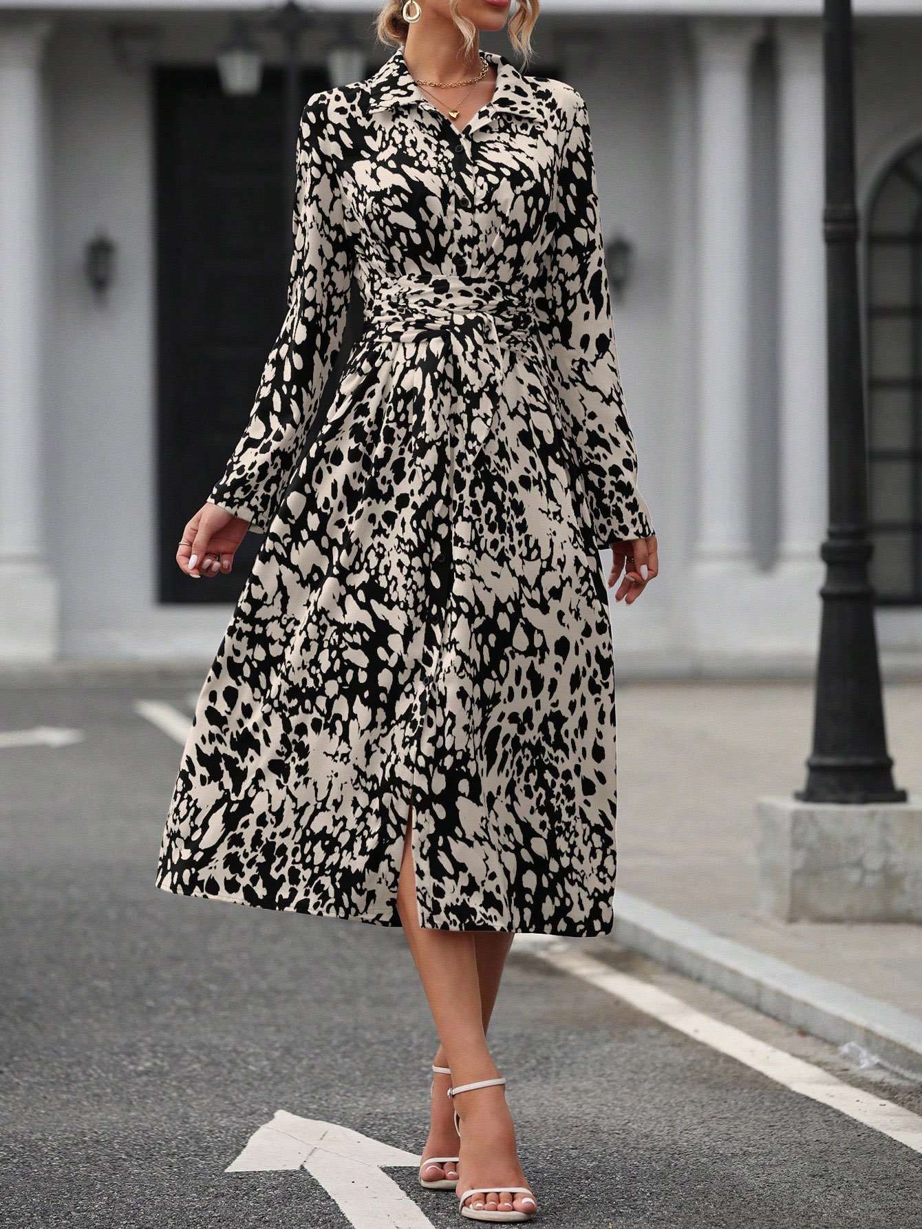 Animal Print Button-Front Maxi Dress - L, Black image