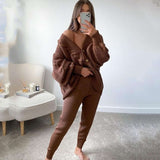 V-Neck and Buttons Loose Knitted Suit - S, Bronze Brown image