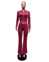 Solid Zipper Slim Two Piece Tracksuits Set image 6