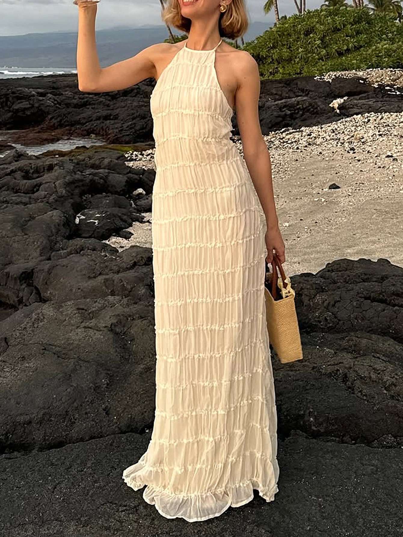 Halter Maxi Dress in Soft Ivory - M, White image