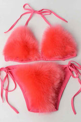 Sexy Fluffy Fur Bikini Swimwear Two Piece Set image 9