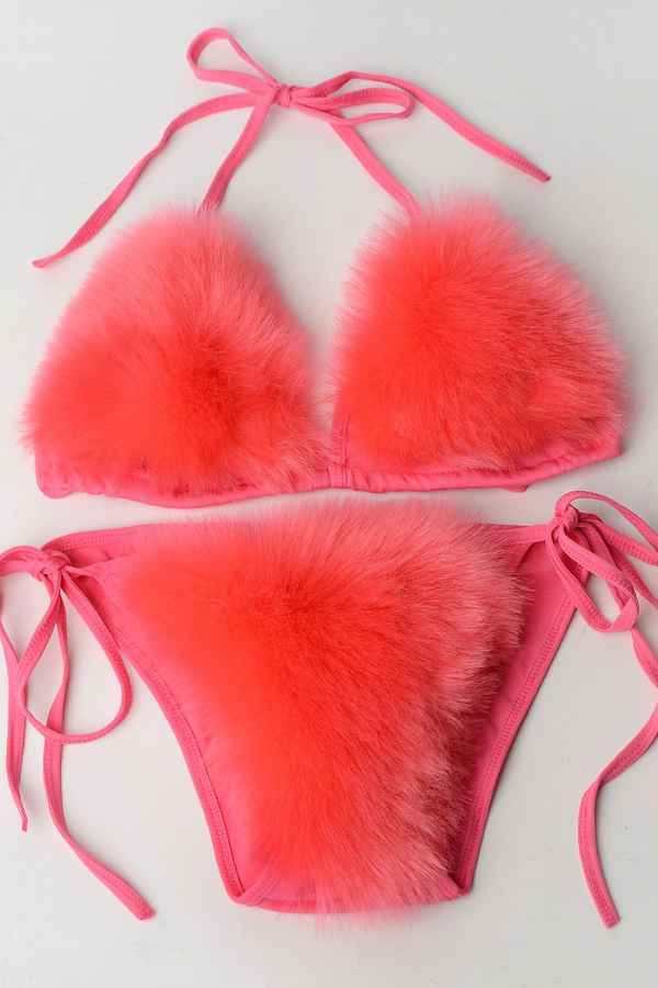 Sexy Fluffy Fur Bikini Swimwear Two Piece Set image 9