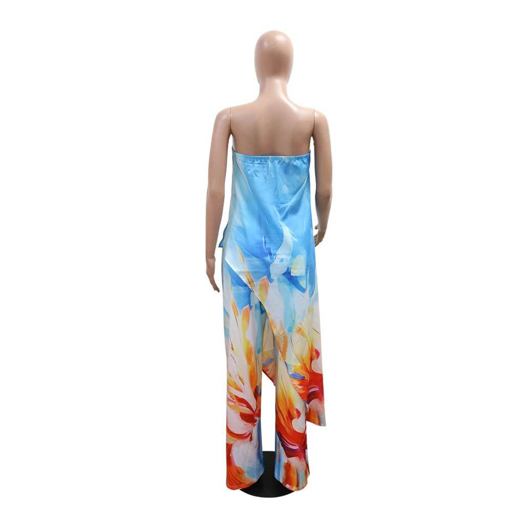 Abstract Print Strapless Top and Wide-Leg Pants image 4