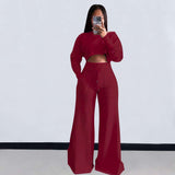 Crop Sweatshirt Wide Leg Pants Set - XL, Red image