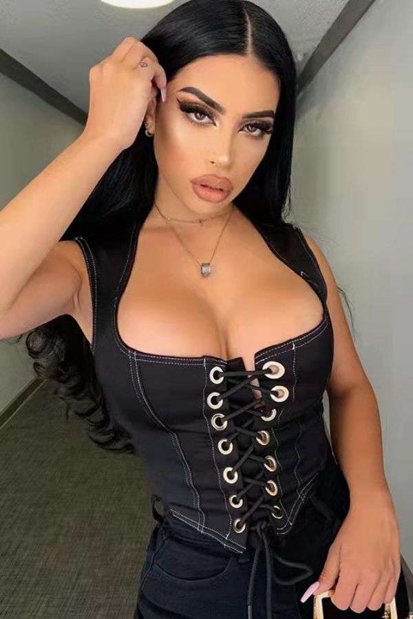 Black Lace-Up Corset Top - S, Black image