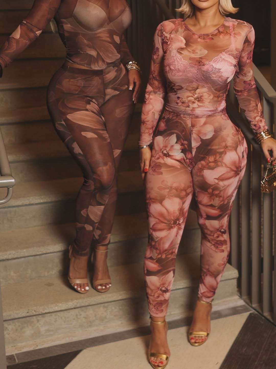 Floral Two-Piece Set with  Top & High-Waisted Pants image 0