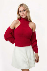 High Neck Cold-Shoulder Sleeves Crop Top image 0