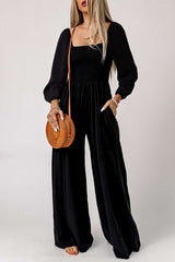 Elagant Jumpsuit with Long Sleeves - L, Black image