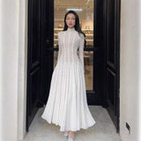 Lace Long Dress with Sheer Detailing - S, White image