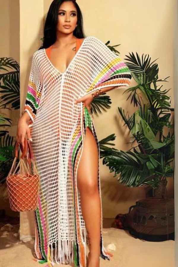 Sexy Crochet Fishnet Bikini CoverUp Oversize Maxi Dress image 0