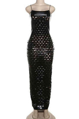 Sexy Hollow Out Spaghetti Strap PU Leather Maxi Dress image 3