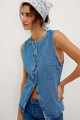 Asymmetric Button-Up Tank Top - XL, Blue image