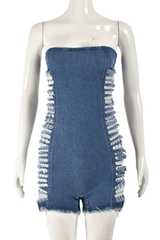 Frayed Edge Strapless Denim Romper image 3
