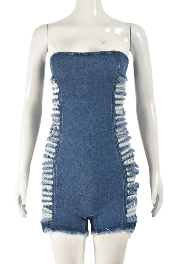 Frayed Edge Strapless Denim Romper image 3