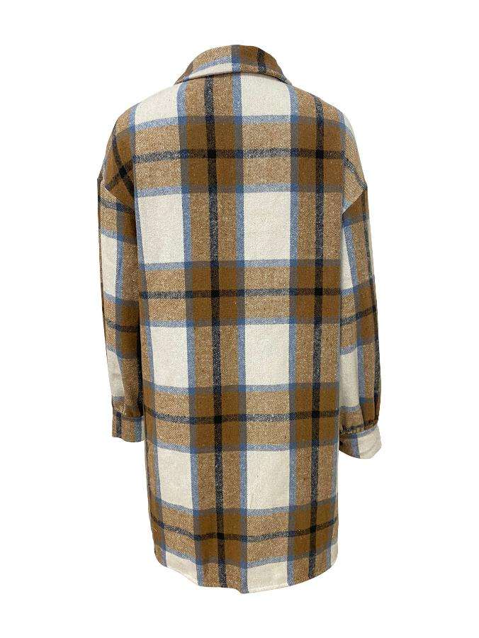 Contrast Color Plaid Long Sleeve Boyfriend Coat image 3