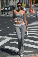Gingham Print Lace Cami Top Bootcut Pants image 1