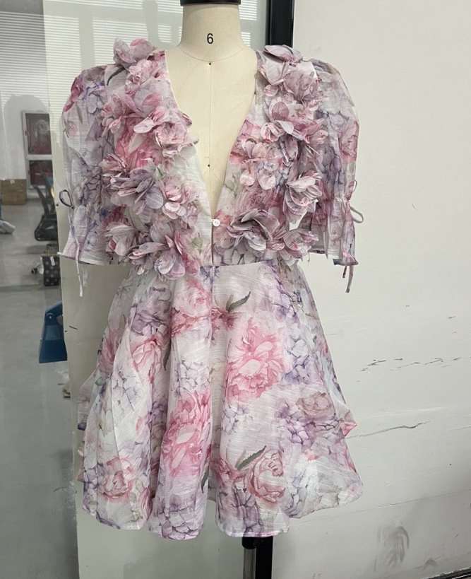 Floral Ruffled Dress with Puff Sleeves image 5
