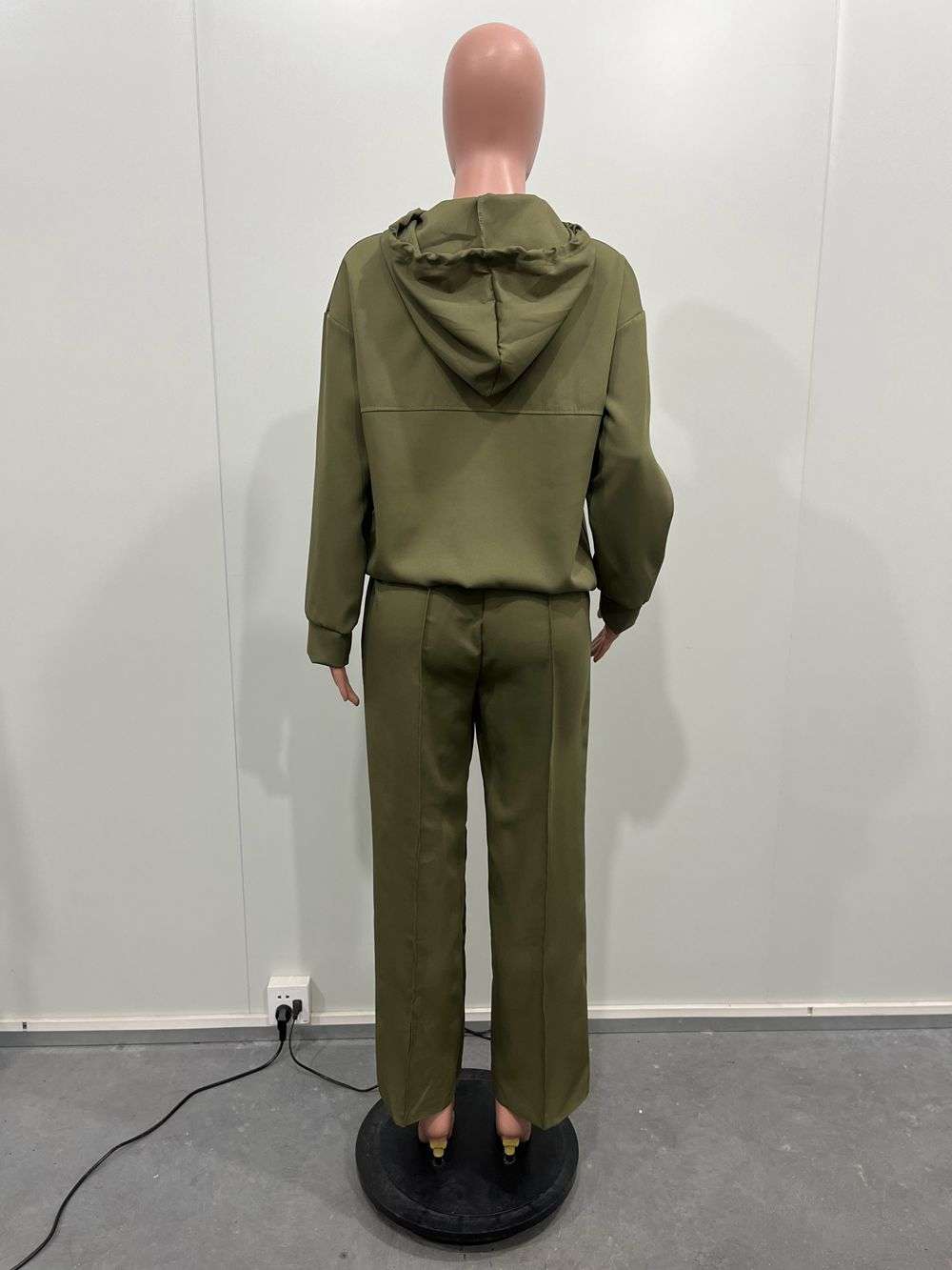 Casual Army Green Hooded Long Sleeve  Pull-On Two Piece Sets image 3