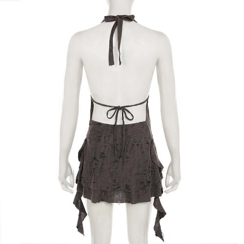 Textured Halter Dress with Ruffled Hem image 2