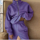 Fashion Sweatshirt & Long Pants Sets - XL, Purple image